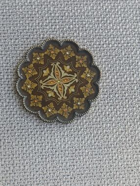 Vintage Floral Scalloped Round Trinket Box - Brown & Gold